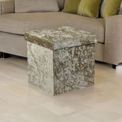 Crush Velvet Ottoman Storage Stool (15″ x 15″ x 15″) – Tufted Storage Box