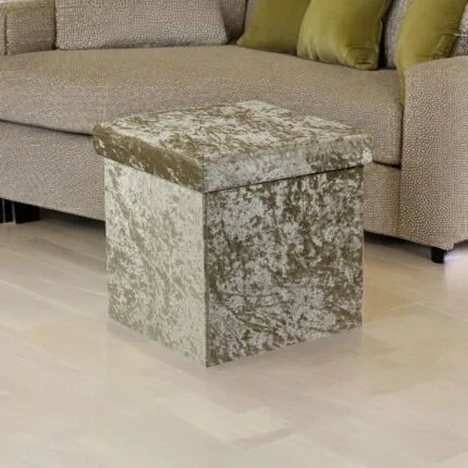 Crush Velvet Ottoman Storage Stool (15″ x 15″ x 15″) – Tufted Storage Box