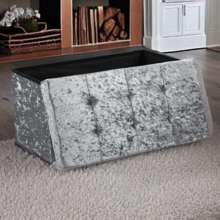 Crush Velvet Ottoman Storage Stool (30″ x 15″ x 15″) – Large Tufted Storage Bench