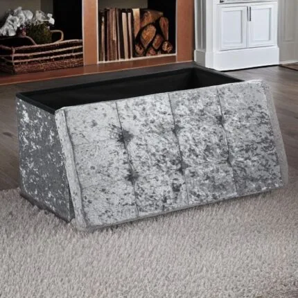 Crush Velvet Ottoman Storage Stool (30″ x 15″ x 15″) – Large Tufted Storage Bench
