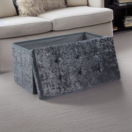 Crush Velvet Ottoman Storage Stool (30″ x 15″ x 15″) – Large Tufted Storage Bench